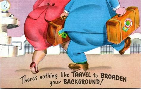 1940s Fat Woman Man Big Butt BBW Travel Comic Linen Postcard JP Topics Cartoons Comics