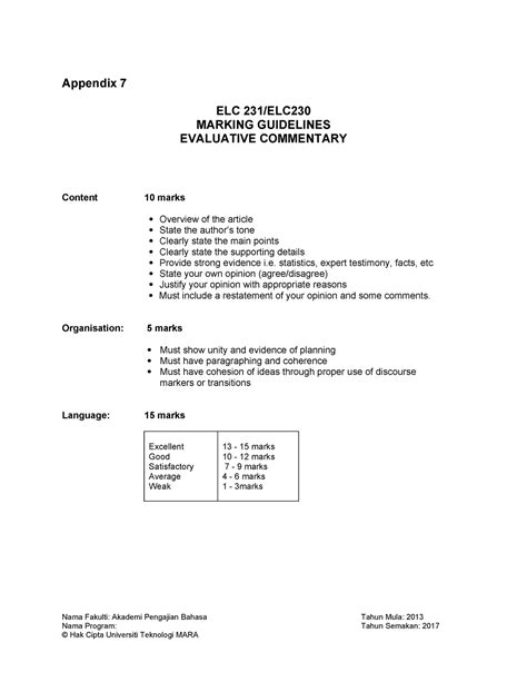 Elc Evaluative Commentary Marking Guidelines Appendix Appendix