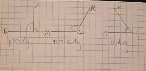 Narysuj kąt prosty ASB kąt ostry MWO kąt rozwarty KLM Kąt prosty