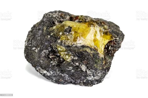 Macro Of Mineral Stone Anglesite In Galena On White Background Stock