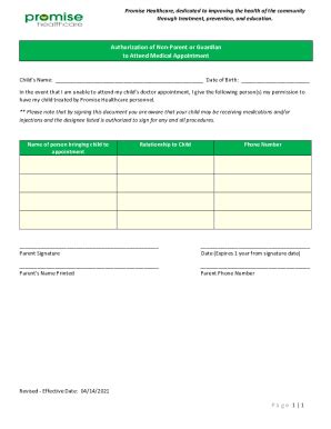 Fillable Online Authorization Of Non Parent Or Guardian To Attend