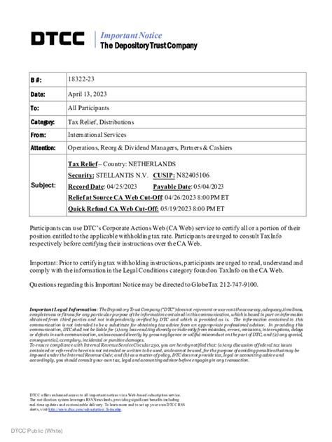 Fillable Online DTC Important Notice Depository Trust And Clearing