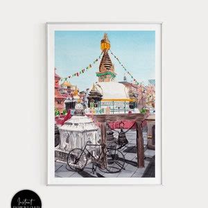 Kathmandu Print Nepal Wall Art Watercolor Print Kathmandu Painting