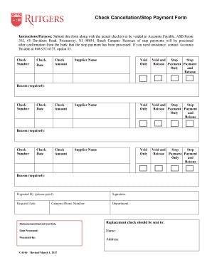 Fillable Online Procurementservices Rutgers For Pdf Check Cancellation