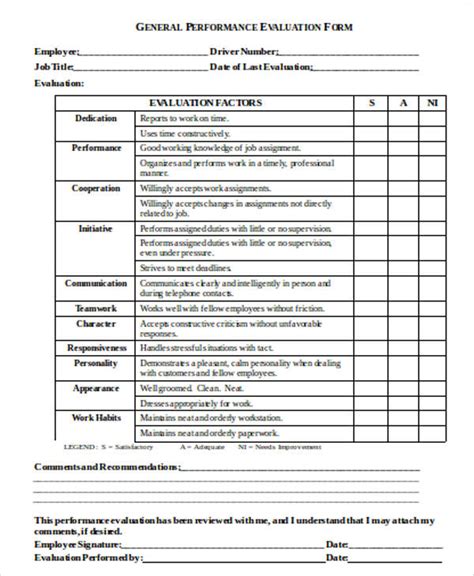 Free Sample Evaluation Forms In Ms Word