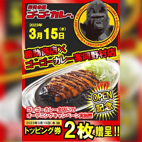 ゴーゴーカレー公式 On Twitter 本日3月15日は、ゴーゴーデー 勝助商店×ゴーゴーカレー高岡野村店オープン記念として、 全店で