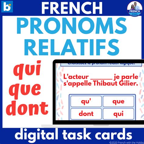 French Relative Pronouns Qui Que Dont Boom Cards Pronoms Relatifs