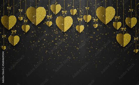 Gold glitter hearts on black background. valentine's day, love, luxury ...