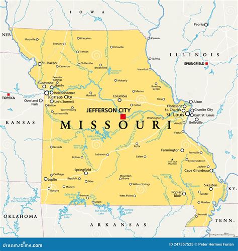 Missouri Map. Political Map Of Missouri With Boundaries In White Color