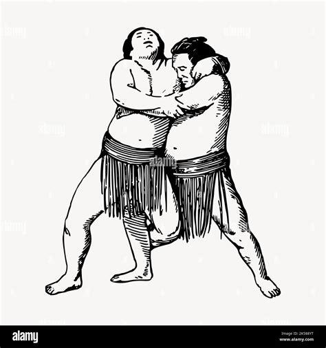 Japanese Sumo Wrestlers Clipart Vintage Illustration Vector Stock