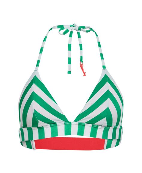 Women S Stripe Triangle Bikini Top In Green Stripe Superdry Ca En