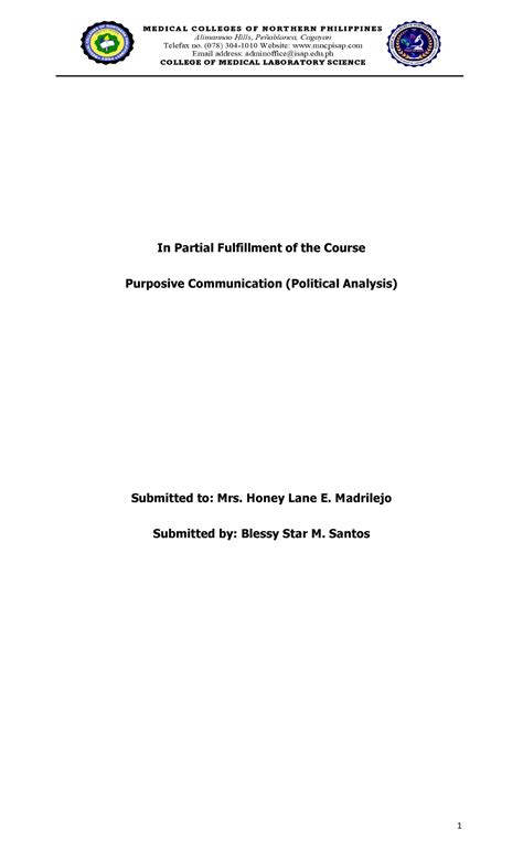 Pol Anal Santos For Purposive Communication In Partial Fulfillment