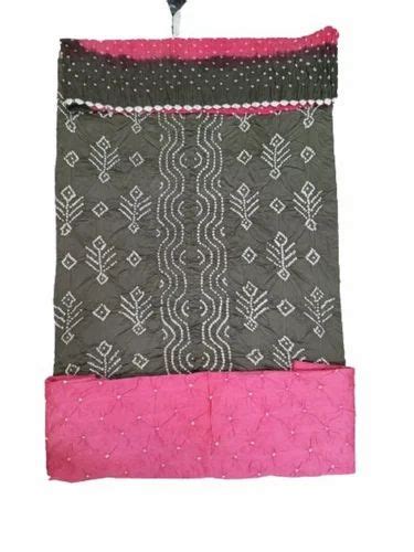 Grey Pink Color Cotton Satin Bandhani Dress Material At Rs Piece