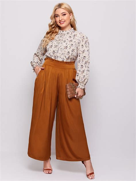 Plus Paperbag Waist Wide Leg Pants Plus Size Business Attire