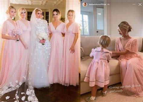 Paris Hilton In Front Of Pink Dressed Bridesmaids In Her Wedding See