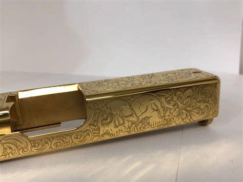 Custom Deep Laser Engraved Glock 19 Slide Gen3 G19 Scrolls And Skulls 24k Gold Ebay