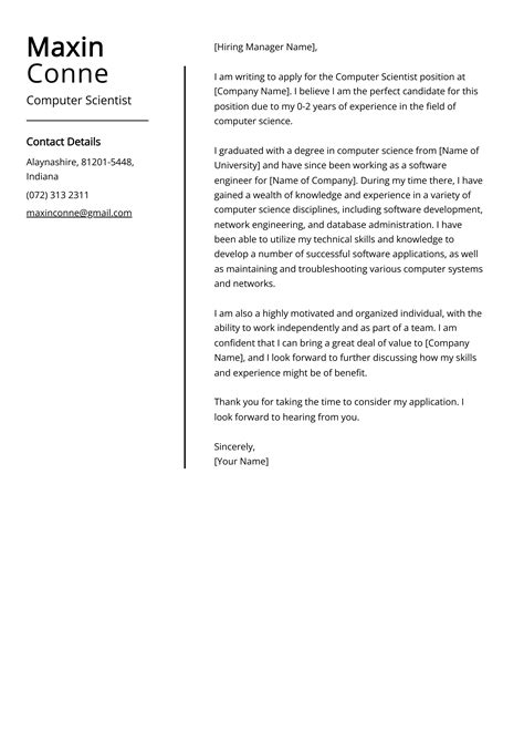 Computer Scientist Cover Letter Example Free Guide