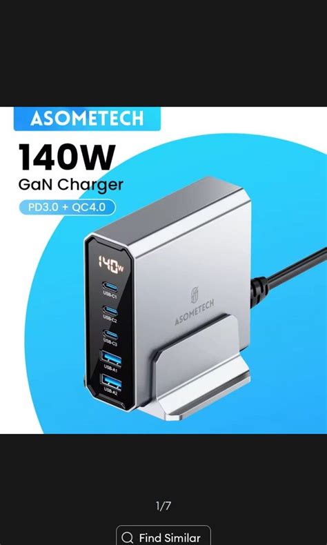 ASOMETECH 140W GaN USB Charger 5 Ports Type C PD3 0 QC Quick Charge 4 0