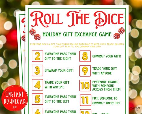 Roll the Dice Holiday Gift Exchange Game Christmas Printable Games ...