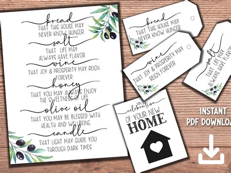 Housewarming Printable Home Blessing Bread Salt Wine New Home Owners