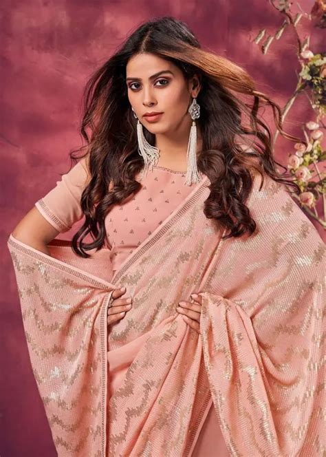 Baby Pink Sequence Saree Rawaazfashion