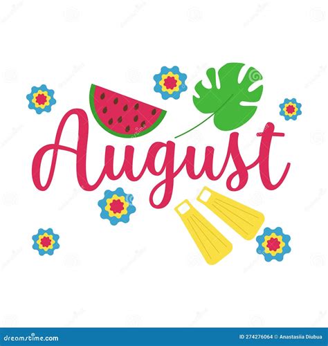 Month August Lettering With Elements Stock Vector Illustration Of