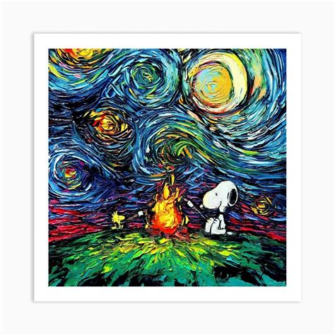 Snoopy Starry Night Print Van Gogh Parody Art Print By Salmanaz Fy