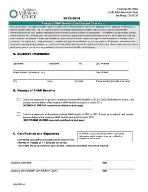 Fillable Online Sdmiramar 2013 2014 Receipt Of SNAP Benefits Food