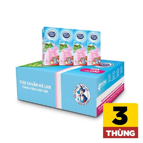 Combo 3 thùng Sữa tiệt trùng hương dâu Dutch Lady 180ml Lốc 4 hộp