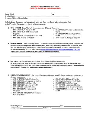 Fillable Online Vanderbilt Mhs Minor Advising Checklist Form