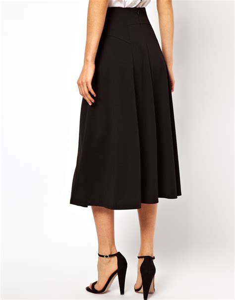 Lyst Asos Midi Skirt With Stitch Waist Detail In Black