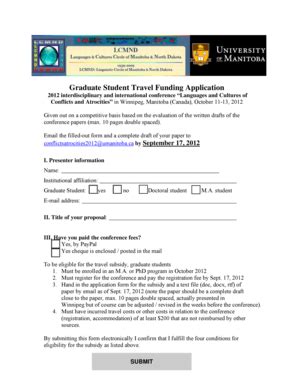 Fillable Online Umanitoba Graduate Student Travel Funding Application