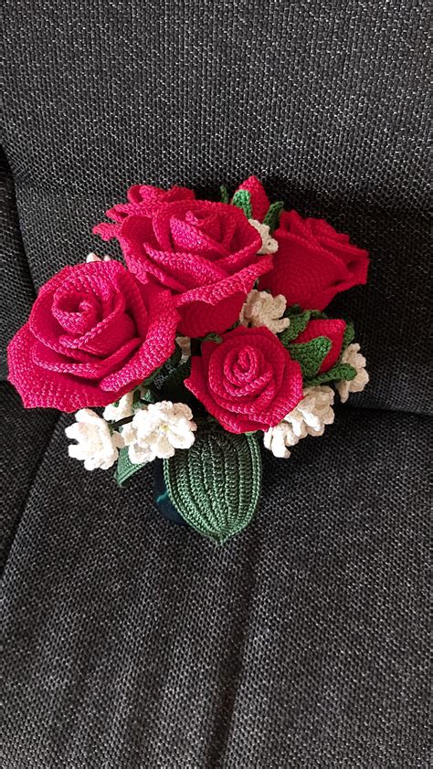 Finished All Floral Ornaments For My Crocheted Rose Bouquet Last