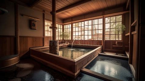 Japanese Traditional Style Shower Room Named Onsen Hot Spring Generative Ai Stock Illustration