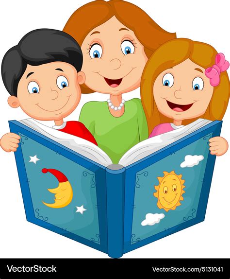 Cartoon mother reading with his children Vector Image