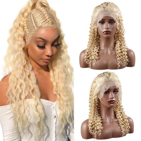 Amazon MavKuvx 16 Inch 613 Blonde Lace Front Wig Human Hair Deep Wave Blonde Lace Front