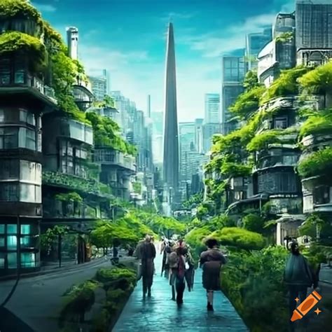 Futuristic City With Flying Transports And Greenery On Craiyon