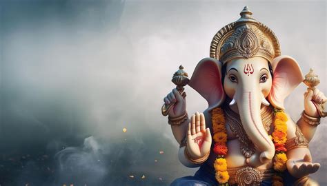 lord ganesha  elephant headed god adorned  flowers banner
