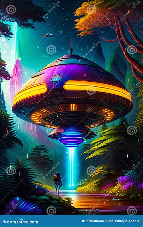 Sci Fi Alien Spaceship Ufo Is Landing In The Mysterious Jungle Time