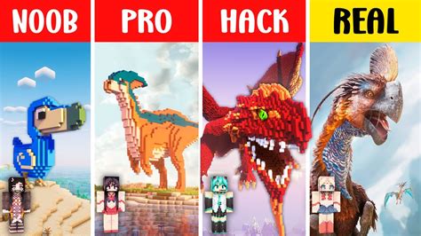 Minecraft Remade ARK DINOS BUILD CHALLENGE NOOB Vs PRO Vs HACKER Vs