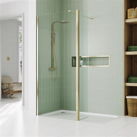 Harbour I8 Easy Clean Brushed Brass 8mm Wetroom Shower Panel And Flipper