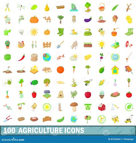 100 Iconos Fijados Estilo De La Agricultura De La Historieta