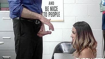 Naked Shoplifter Gets On Knees And Sucks Security Officer S XXX Cock AREA51 PORN