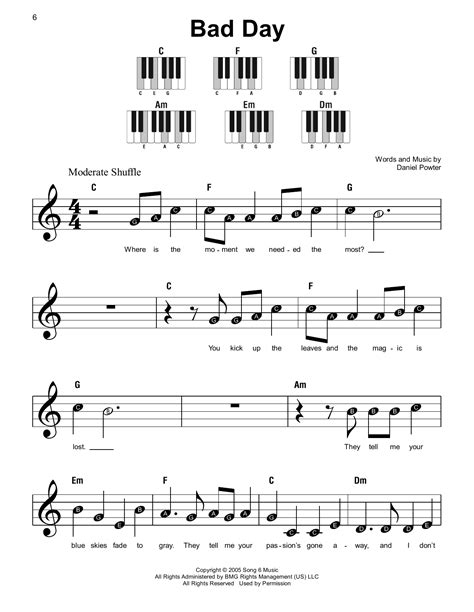 Bad Day Piano Sheet Music Free Printable - FREE Printable A-Z