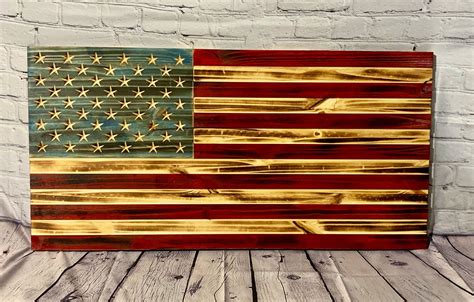 Distressed Rustic Wood Burned American Flag Wood Burned Flag Etsy