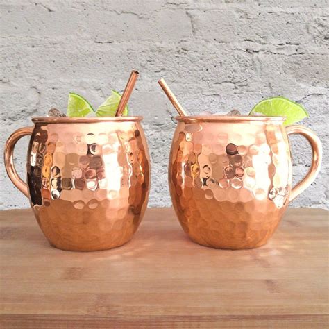 Artisans Anvil Pure Copper Moscow Mule Mugs Set Of 2 With Straws