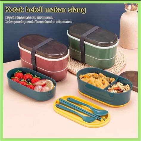 Jual Lunch Box Set Tempat Makan Susun Sekat Anti Tumpah Kotak