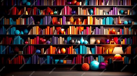 Premium AI Image | Bookshelf with colorful rainbow folders Wallpaper with straight view of open ...