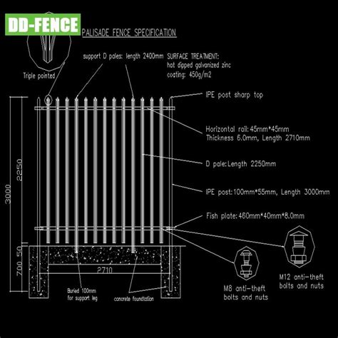 Steel Palisade Fencing Iron Palisade Fence Drawing Metal Palisade Bs