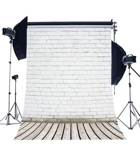 MOHome 5x7ft White Brick Wall Backdrop Wood Floor Photo Background